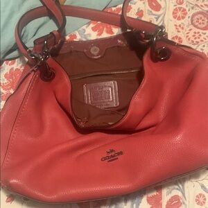 Coach Red Leather Shoulder Bag with Smooth Finish